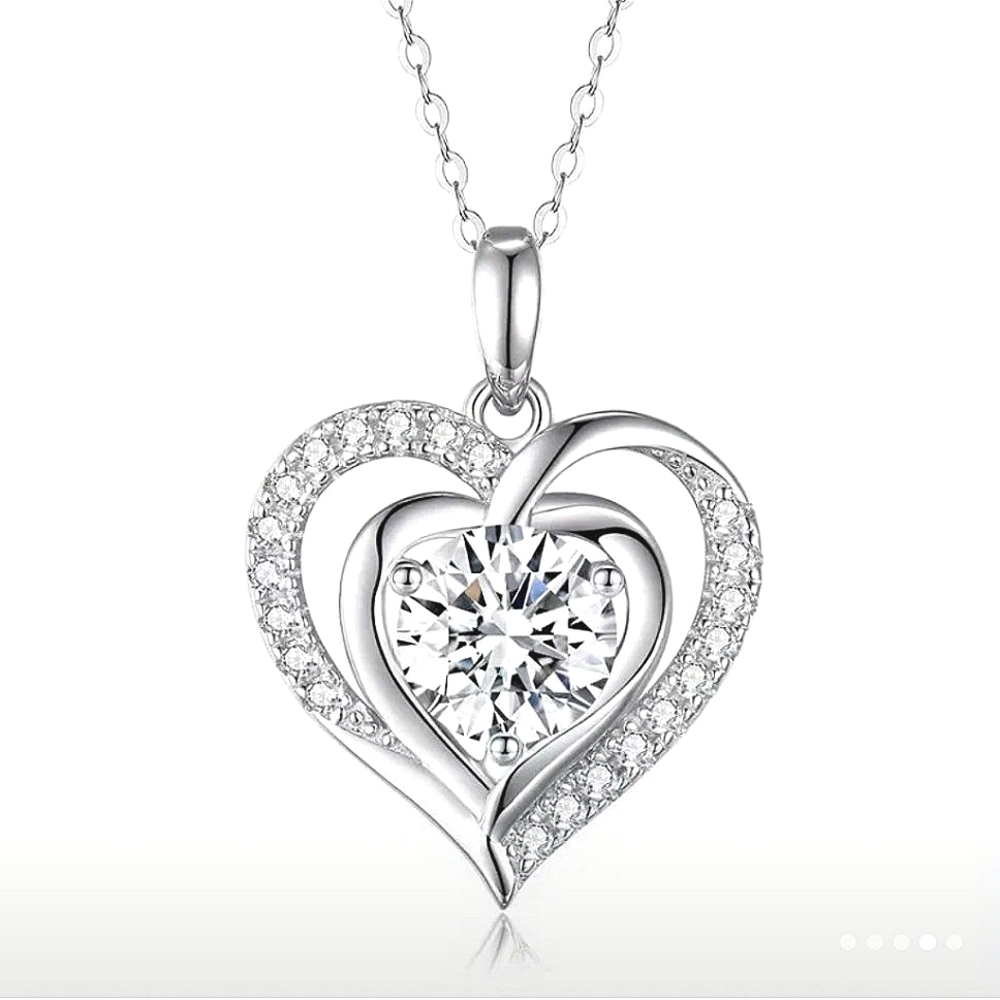 Silver 3 CT. Moissanite Heart Pendant New